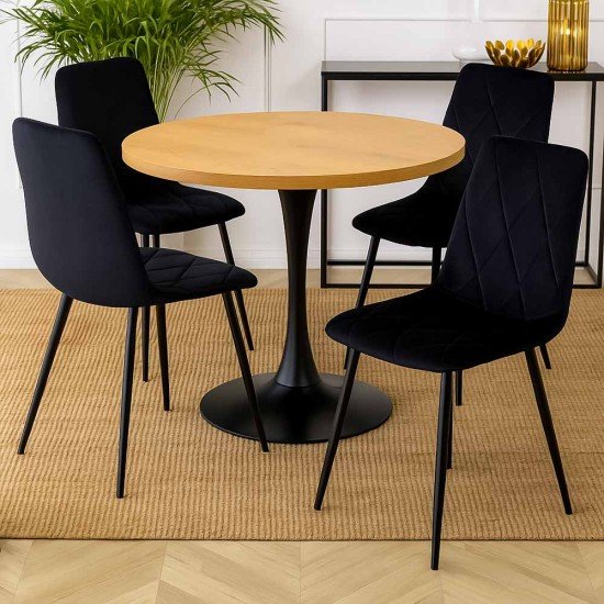 Scaun BUC 210 negru din catifea pentru living, cu picioare metalice negre