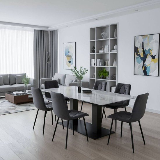 Scaun living BUC 210 gri din catifea cu structură metalică neagră