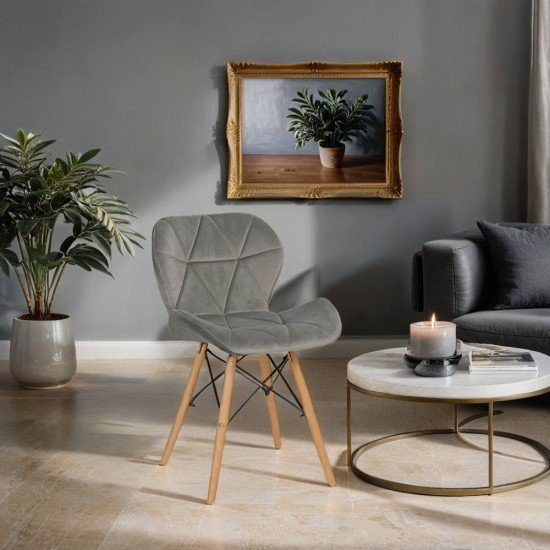 Velvet kitchen chair and wooden frame BUC 241V grey