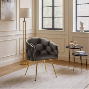 Scaun living gri din catifea cu aspect elegant BUC 251 Scaun living gri din catifea cu aspect elegant BUC 251