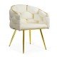 Scaun living crem BUC 251 din catifea cu cadru aurit și design împletit Scaun living crem BUC 251 din catifea cu cadru aurit și design împletit