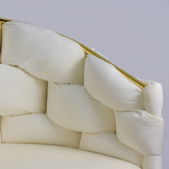 Scaun living crem BUC 251 din catifea cu cadru aurit și design împletit
