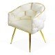 Scaun living crem BUC 251 din catifea cu cadru aurit și design împletit