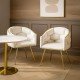 Scaun living crem BUC 251 din catifea cu cadru aurit și design împletit