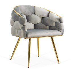 Scaun living gri deschis din catifea cu cadru metalic auriu BUC 251
