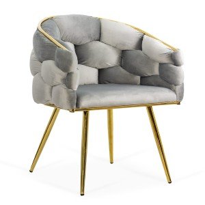 Scaun living gri deschis din catifea cu cadru metalic auriu BUC 251 Scaun living gri deschis din catifea cu cadru metalic auriu BUC 251