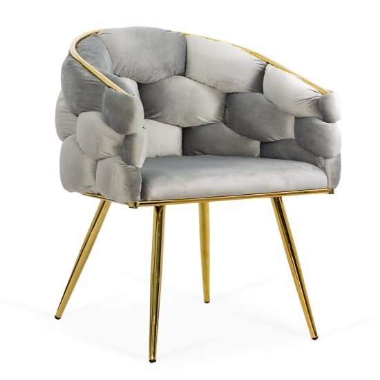 Light gray living room chair BUC 251 made of velvet with gold metal frame