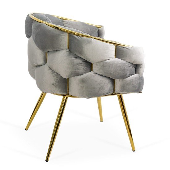 Light gray living room chair BUC 251 made of velvet with gold metal frame