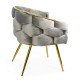 Light gray living room chair BUC 251 made of velvet with gold metal frame