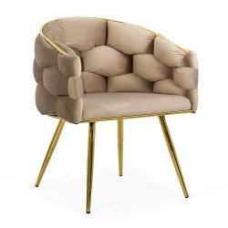 Scaune living bej din catifea cu cadru metalic auriu și piciorușe reglabile BUC 251