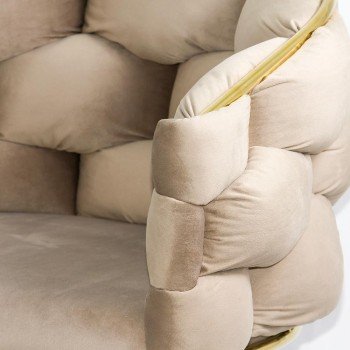 Scaune living bej din catifea cu cadru metalic auriu și piciorușe reglabile BUC 251