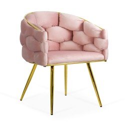 Scaun living roz din catifea cu picioare aurii cu aspect elegant BUC 251 Scaun living roz din catifea cu picioare aurii cu aspect elegant BUC 251