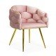 Scaun living roz BUC 251 din catifea cu picioare aurii cu aspect elegant