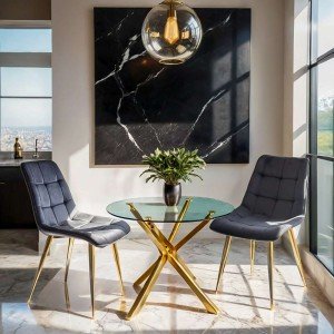 Scaun de bucatarie din catifea si cadru auriu BUC 252 gri Scaun de bucatarie din catifea si cadru auriu BUC 252 gri