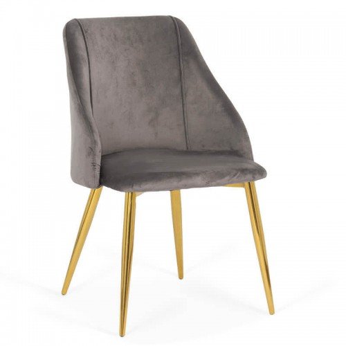 Scaun dining din catifea si cadru auriu buc 253 gri
