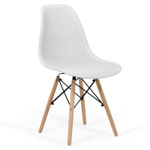 Modern plastic chair with beech wood legs BUC 254 white Modern plastic chair with beech wood legs BUC 254 white
