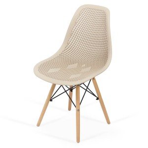 Modern plastic chair with beech wood legs BUC 254 beige Modern plastic chair with beech wood legs BUC 254 beige