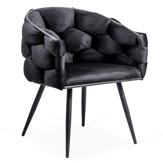 Scaun living negru din catifea cu brate și picioare metalice BUC 256