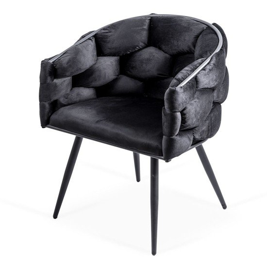Scaun living negru din catifea cu brate și picioare metalice BUC 256