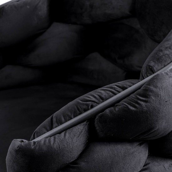 Scaun living negru din catifea cu brate și picioare metalice BUC 256