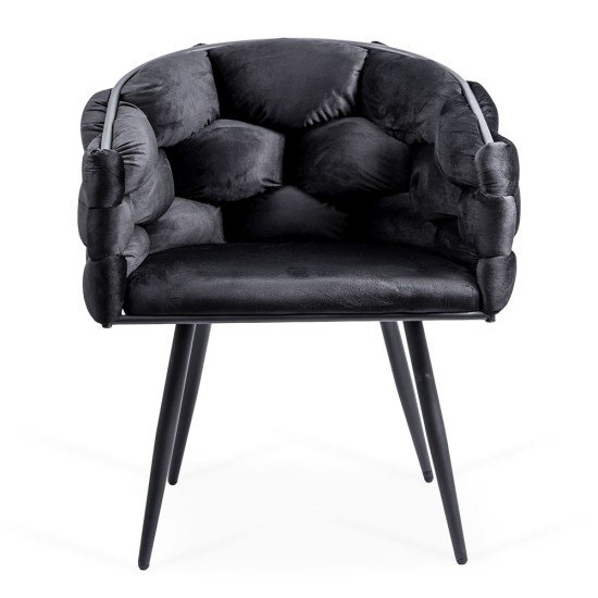 Scaun living negru din catifea cu brate și picioare metalice BUC 256