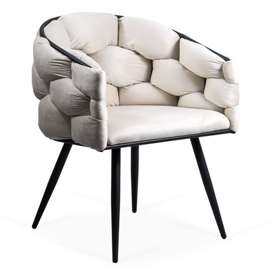 Scaun living crem cu spătar matlasat și picioare metalice negre BUC 256