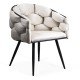 Scaun living crem cu spătar matlasat și picioare metalice negre BUC 256