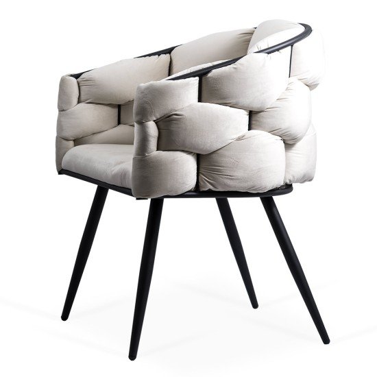 Scaun living crem cu spătar matlasat și picioare metalice negre BUC 256