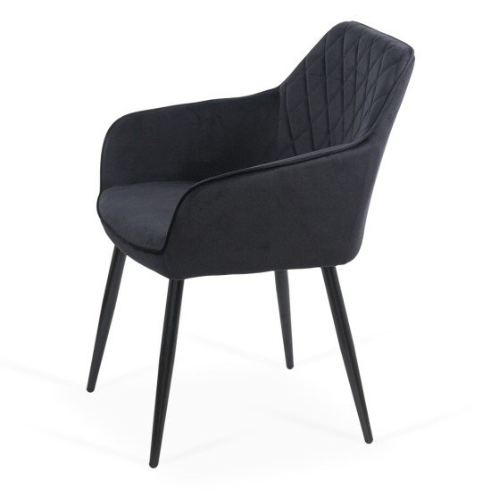 Scaun dining negru BUC 258 din catifea cu picioare metalice