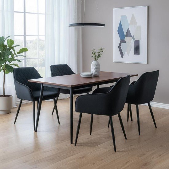 Scaun dining negru BUC 258 din catifea cu picioare metalice