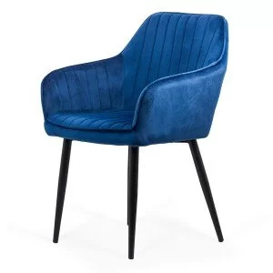 Scaun living din catifea cu picioare metalice negre BUC 259 albastru