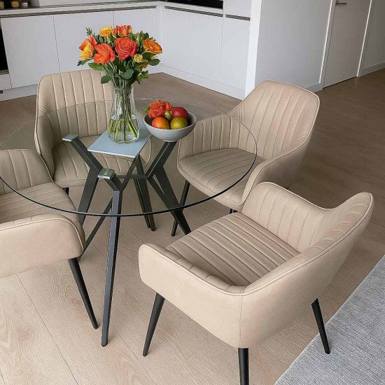 Scaun living din catifea cu picioare metalice negre BUC 259 bej