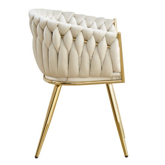 Scaun dining crem din catifea cu picioare metalice aurii BUC 261