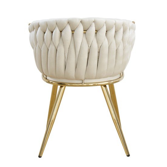 Scaun dining crem din catifea cu picioare metalice aurii BUC 261