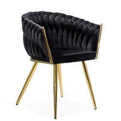 Scaun dining negru BUC 261 din catifea cu design modern si picioare aurii Scaun dining negru BUC 261 din catifea cu design modern si picioare aurii