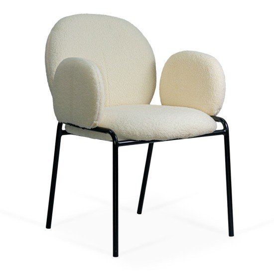 Scaun dining crem BUC 281 din material boucle cu cadru metalic
