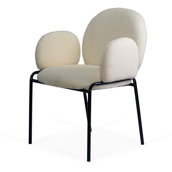 Scaun dining crem BUC 281 din material boucle cu cadru metalic