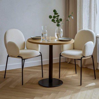 Scaun dining crem din material boucle cu cadru metalic BUC 281