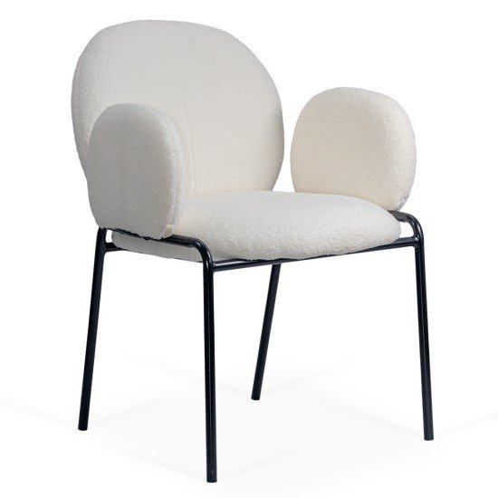 Scaun dining crem BUC 281 din material boucle cu cadru metalic