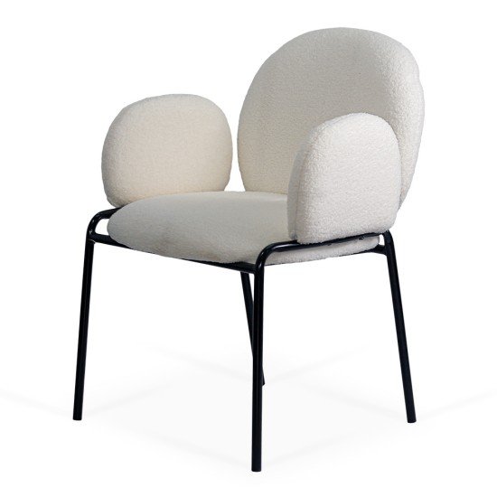 Scaun dining crem BUC 281 din material boucle cu cadru metalic