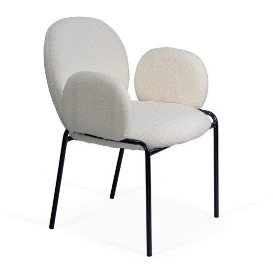Scaun dining crem BUC 281 din material boucle cu cadru metalic
