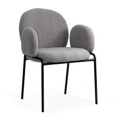 Scaun dining gri din boucle cu cadru negru fix BUC 281 Scaun dining gri din boucle cu cadru negru fix BUC 281