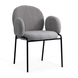 Scaun dining gri din boucle cu cadru negru fix BUC 281 Scaun dining gri din boucle cu cadru negru fix BUC 281
