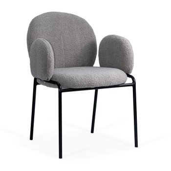 Scaun dining gri din boucle cu cadru negru fix BUC 281