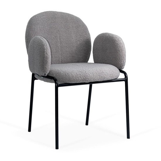 Scaun dining gri BUC 281 din boucle cu cadru negru fix
