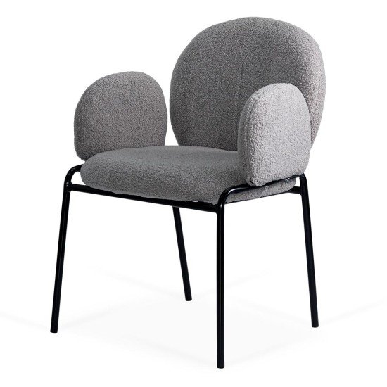 Scaun dining gri BUC 281 din boucle cu cadru negru fix