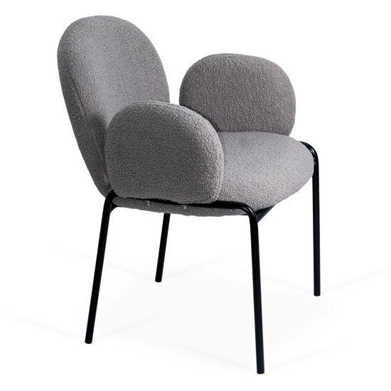 Scaun dining gri BUC 281 din boucle cu cadru negru fix