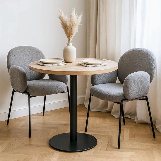 Scaun dining gri BUC 281 din boucle cu cadru negru fix