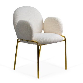 Scaun dining crem cu tapiterie boucle si cadru metalic auriu BUC 282