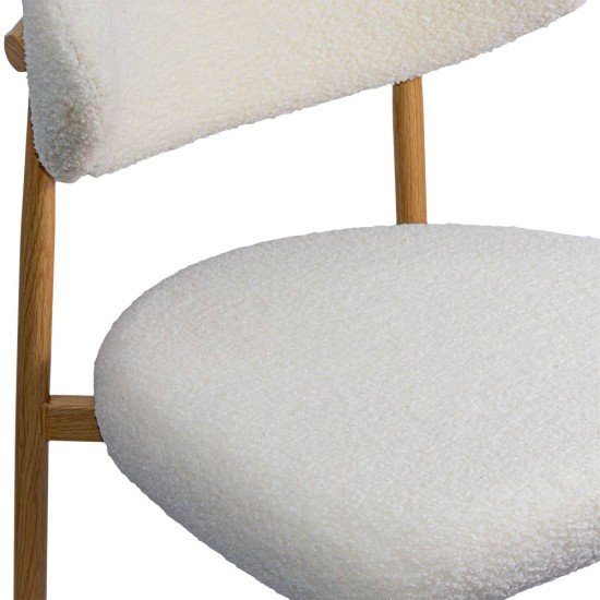 Cream dining chair BUC 283 made of boucle material with a wooden-look metal frame